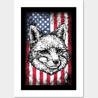 Patriotic Fox American Flag Posters and Art